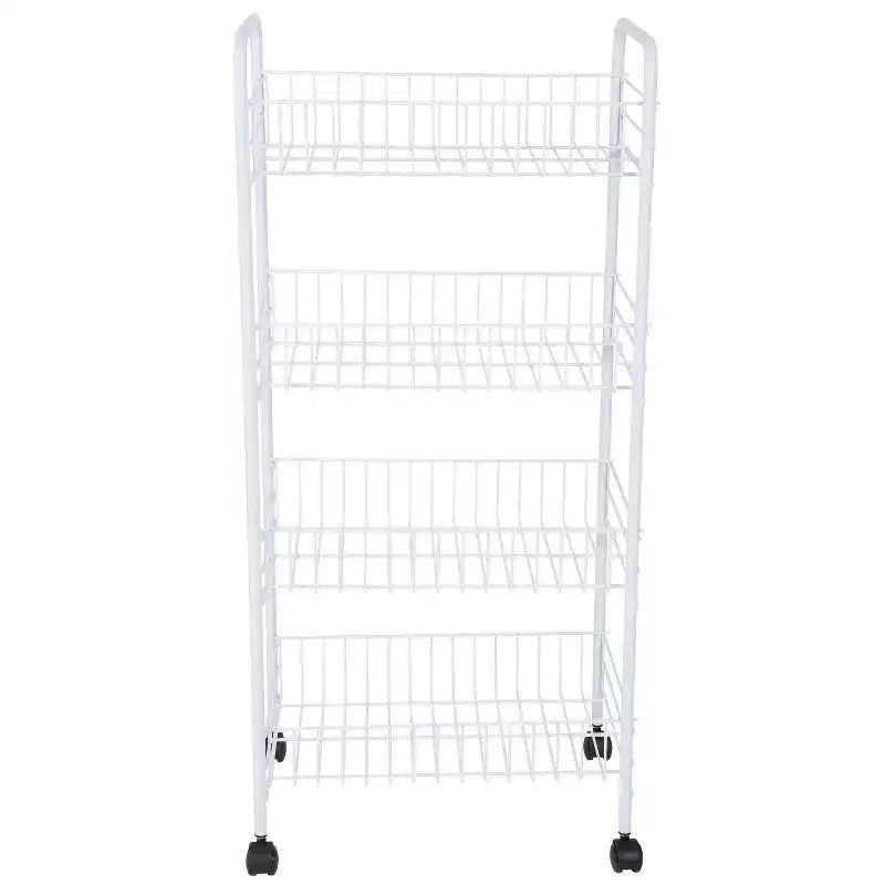 Chariot roulant à 4 niveaux : rangement utilitaire en acier, blanc, nettoyage ciblé, assemblage par un adulte requis