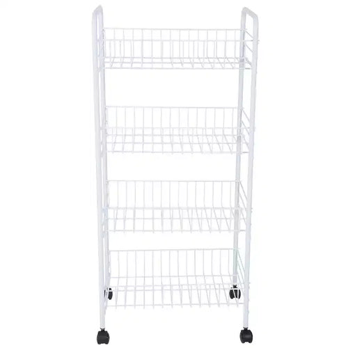 Chariot roulant à 4 niveaux : rangement utilitaire en acier, blanc, nettoyage ciblé, assemblage par un adulte requis
