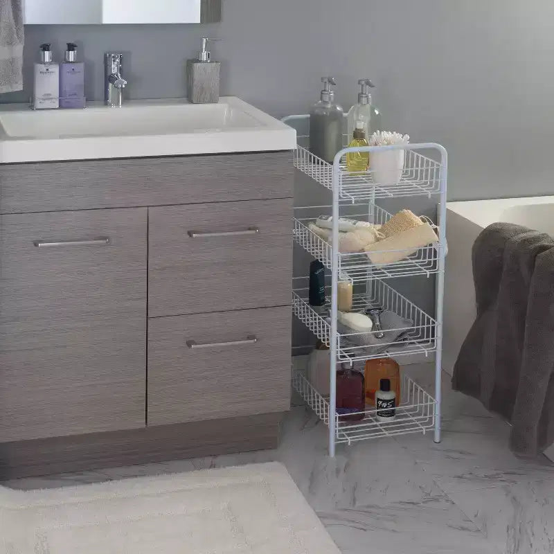 Chariot roulant à 4 niveaux : rangement utilitaire en acier, blanc, nettoyage ciblé, assemblage par un adulte requis