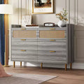 6 Drawer Dresser Rattan Design Large Storage Organizer Mid Century Modern Gold Closet TV Stand with High Legs,