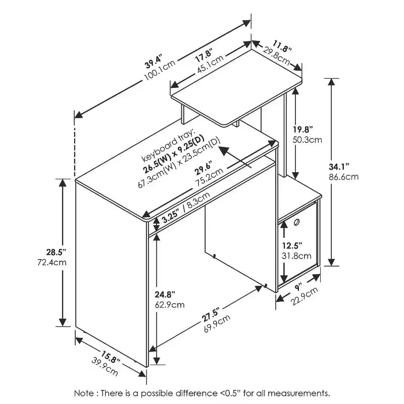 Bureaux informatiques en bois blanc de 73,66 cm de haut avec étagère de rangement ouverte
