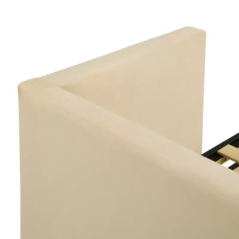 Lit de repos rembourré avec lit gigogne escamotable, cadre de lit de repos double en bois avec lit gigogne extensible, lit de repos-canapé capitonné