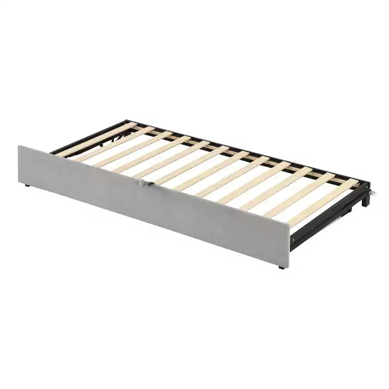 Lit de repos rembourré avec lit gigogne escamotable, cadre de lit de repos double en bois avec lit gigogne extensible, lit de repos-canapé capitonné