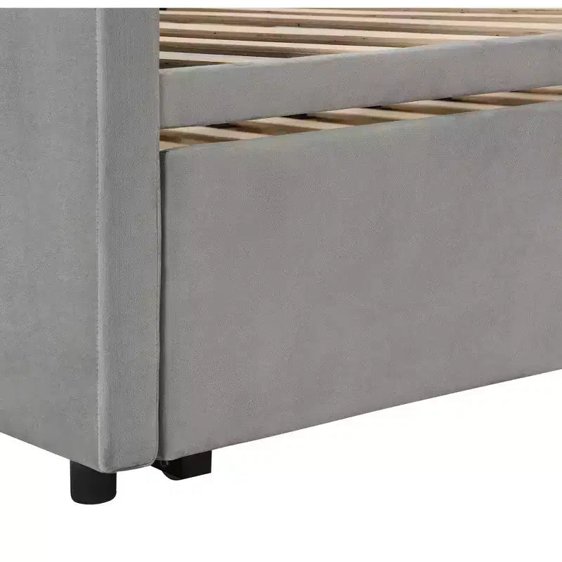 Lit de repos rembourré avec lit gigogne escamotable, cadre de lit de repos double en bois avec lit gigogne extensible, lit de repos-canapé capitonné