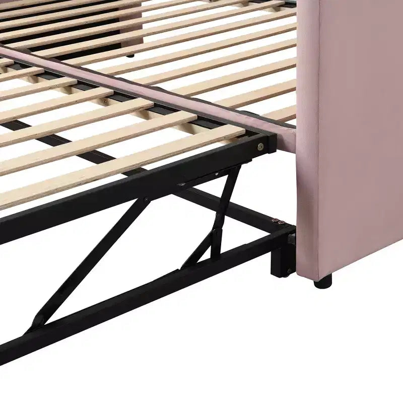 Lit de repos rembourré avec lit gigogne escamotable, cadre de lit de repos double en bois avec lit gigogne extensible, lit de repos-canapé capitonné