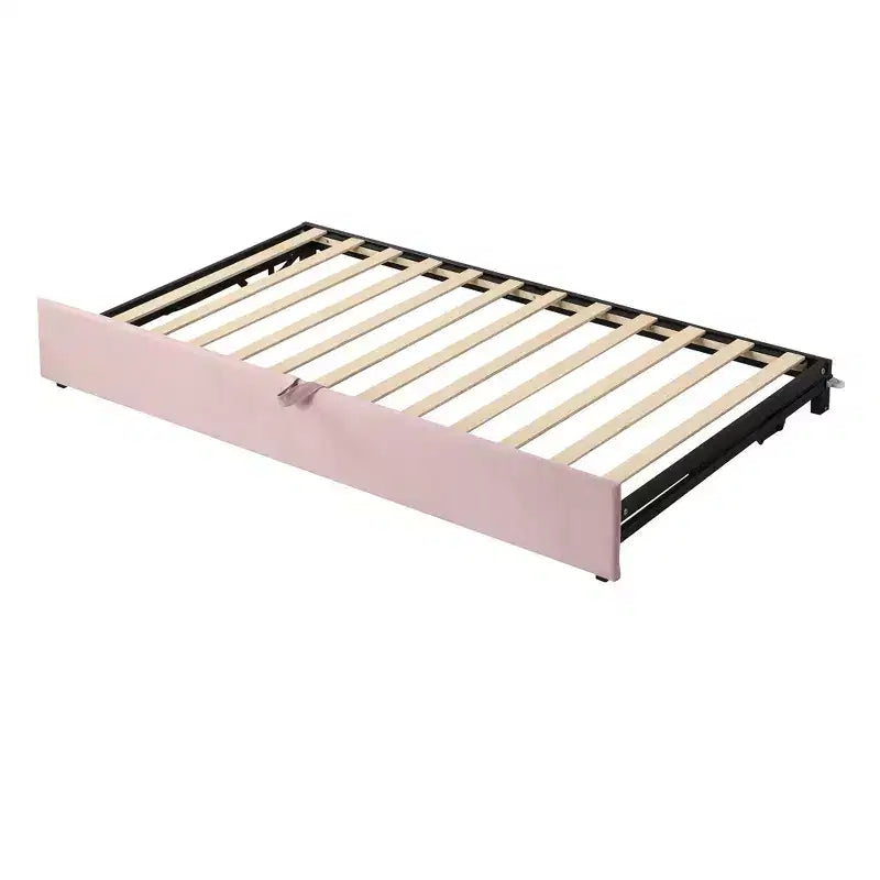 Lit de repos rembourré avec lit gigogne escamotable, cadre de lit de repos double en bois avec lit gigogne extensible, lit de repos-canapé capitonné