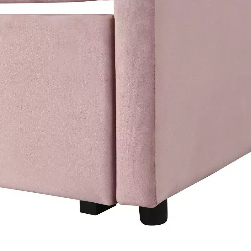 Lit de repos rembourré avec lit gigogne escamotable, cadre de lit de repos double en bois avec lit gigogne extensible, lit de repos-canapé capitonné