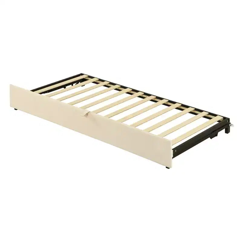 Lit de repos rembourré avec lit gigogne escamotable, cadre de lit de repos double en bois avec lit gigogne extensible, lit de repos-canapé capitonné