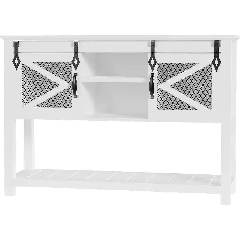 Farmhouse Entryway Table with Sliding Barn Doors, Console Tables for Entryway, Entry Way Table, White