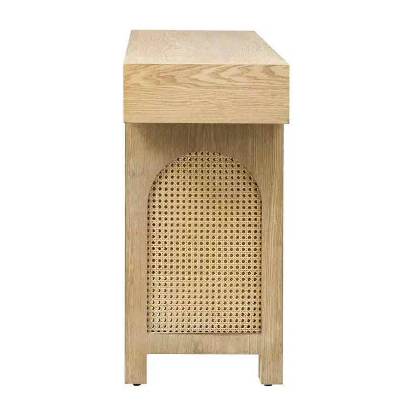 Console étroite en rotin avec rangement, table d'entrée minimaliste en bois avec tiroirs pour salon et couloir, naturel