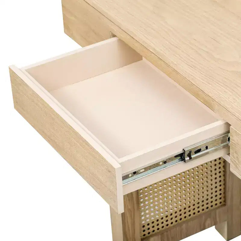 Console étroite en rotin avec rangement, table d'entrée minimaliste en bois avec tiroirs pour salon et couloir, naturel