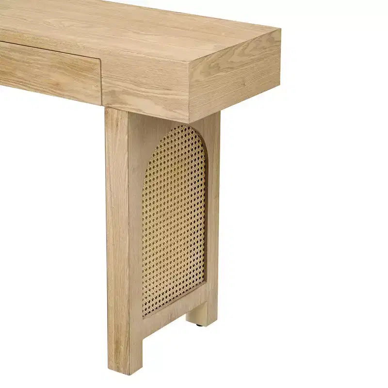 Console étroite en rotin avec rangement, table d'entrée minimaliste en bois avec tiroirs pour salon et couloir, naturel