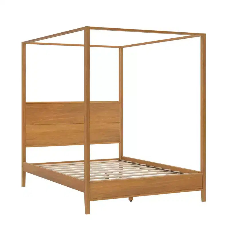 Lit à baldaquin avec poteau carré et tête de lit en bois (Queen)
