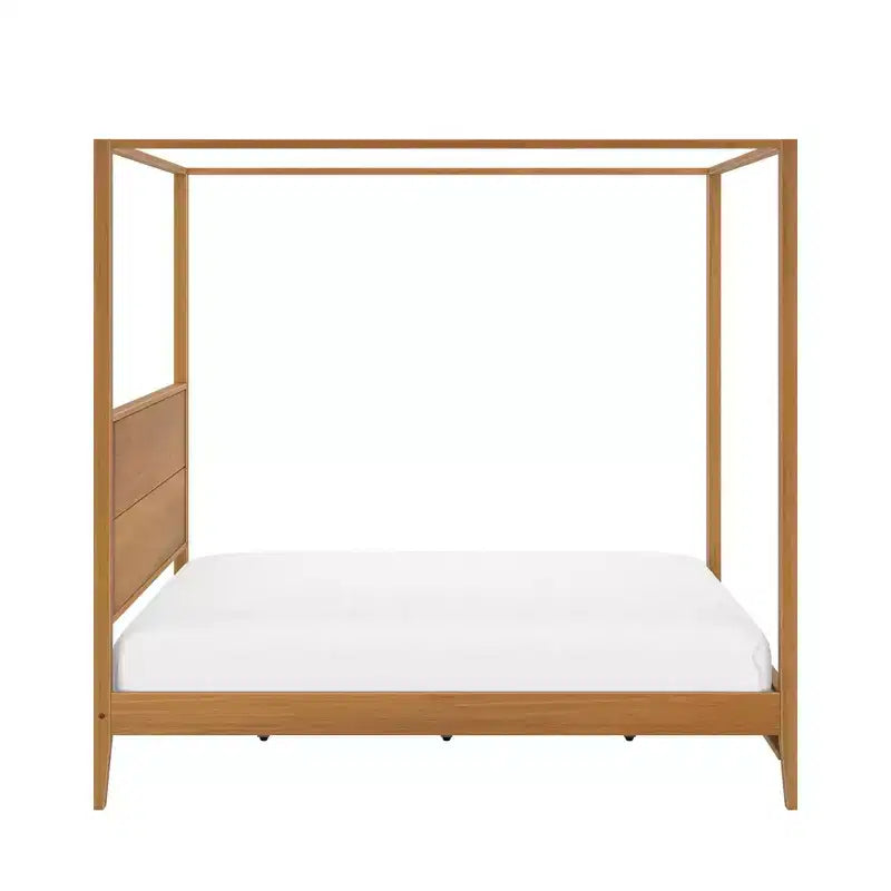 Lit à baldaquin avec poteau carré et tête de lit en bois (Queen)