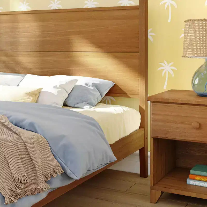 Lit à baldaquin avec poteau carré et tête de lit en bois (Queen)