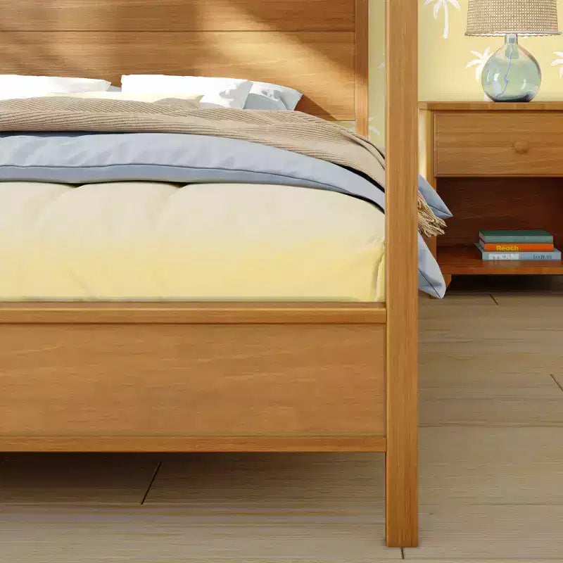 Lit à baldaquin avec poteau carré et tête de lit en bois (Queen)