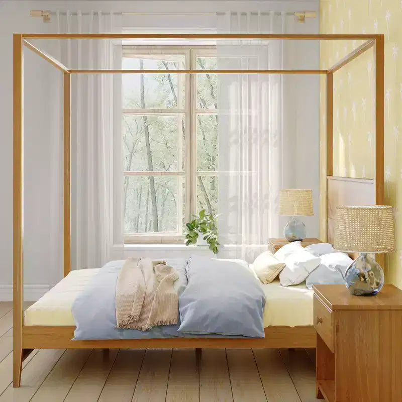 Lit à baldaquin avec poteau carré et tête de lit en bois (Queen)