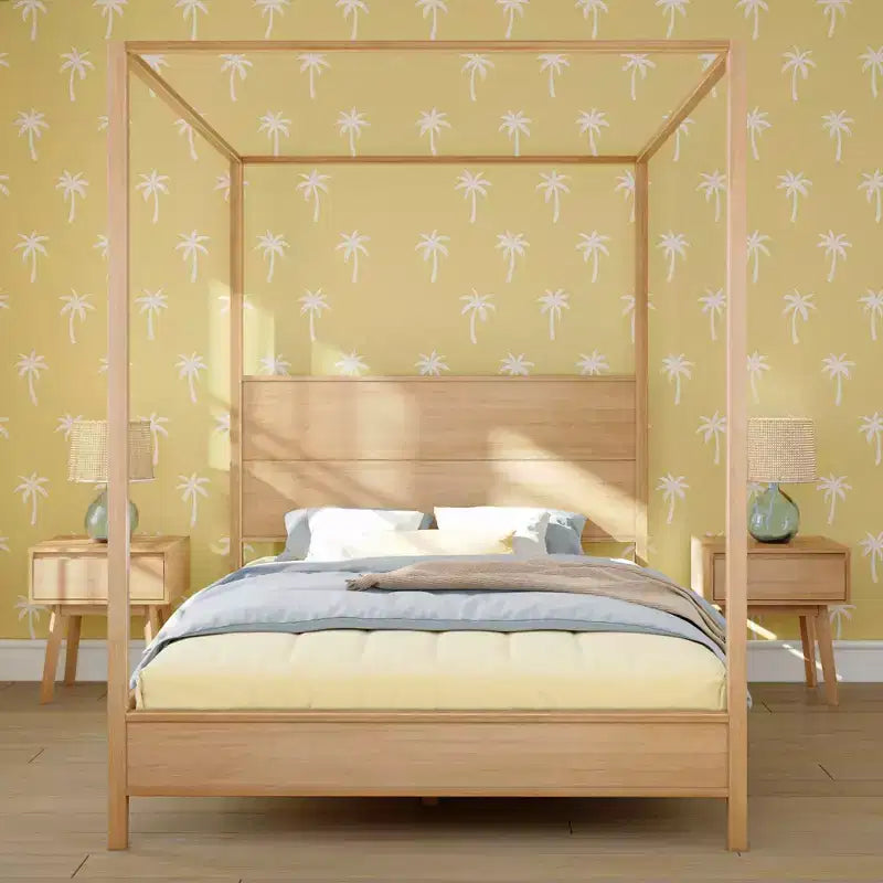 Lit à baldaquin avec poteau carré et tête de lit en bois (Queen)