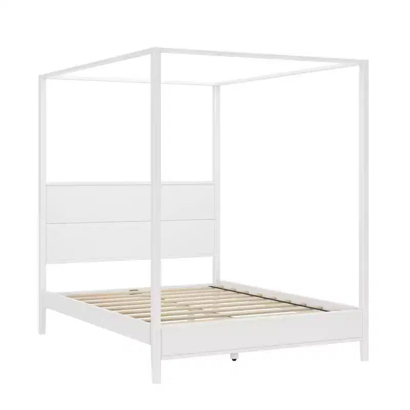 Lit à baldaquin avec poteau carré et tête de lit en bois (Queen)