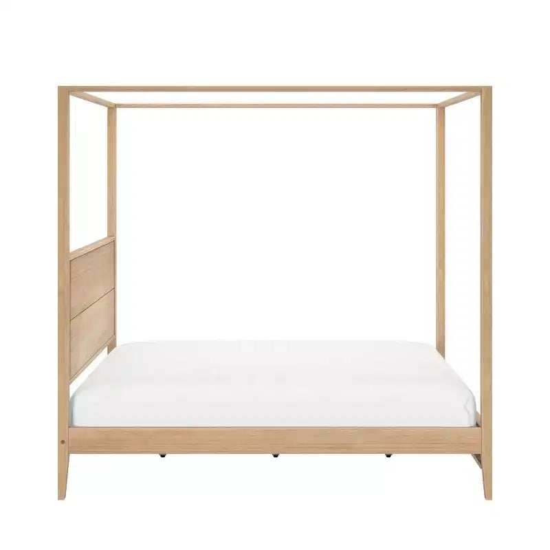 Lit à baldaquin avec poteau carré et tête de lit en bois (Queen)