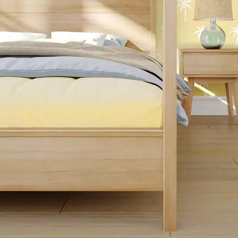 Lit à baldaquin avec poteau carré et tête de lit en bois (Queen)