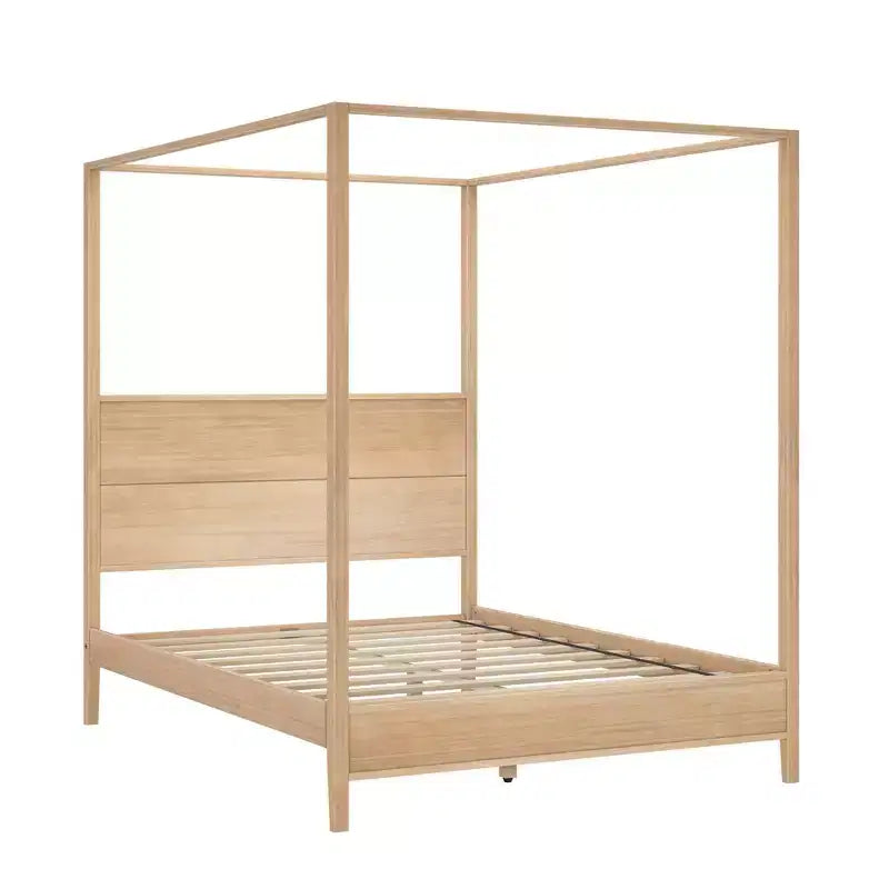 Lit à baldaquin avec poteau carré et tête de lit en bois (Queen)
