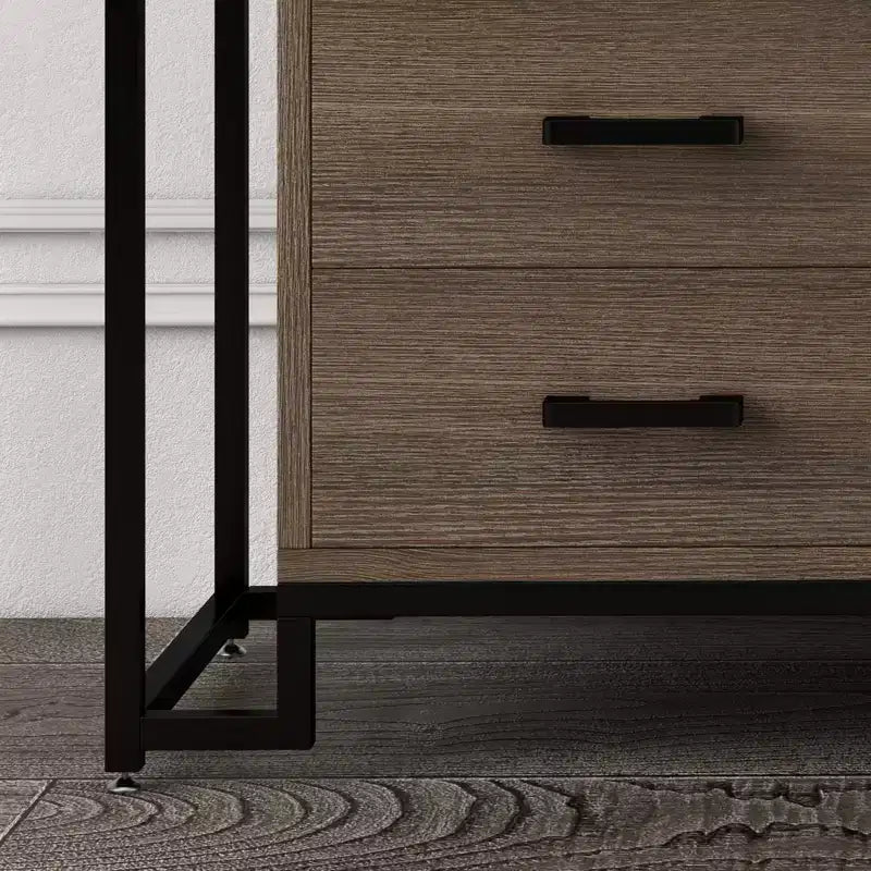 Meuble de rangement, six tiroirs, verre trempé et base en bois, cadre en acier durable et tiroirs spacieux, convient pour le salon, l'entrée, la chambre à coucher.