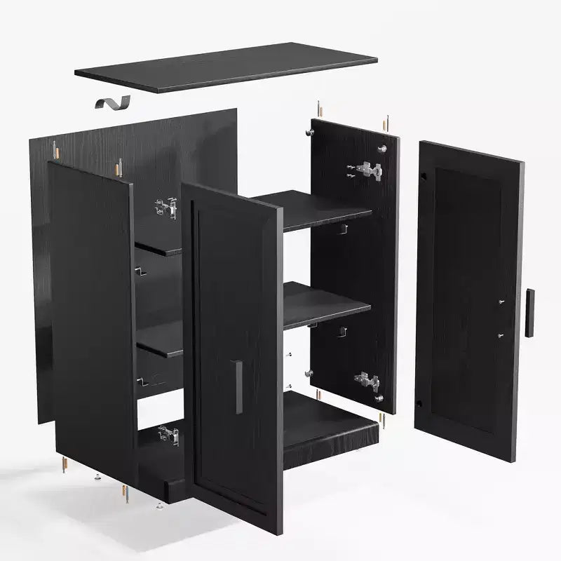Buffet moderne en bois de 91 cm avec 2 portes et étagère réglable pour salon, salle à manger, entrée, noir