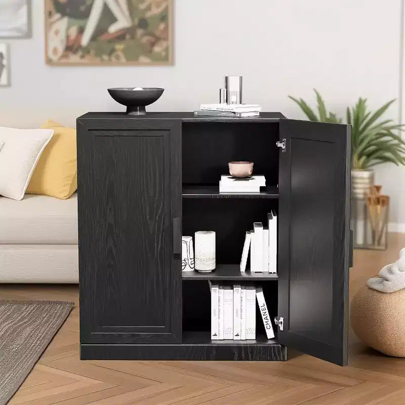 Buffet moderne en bois de 91 cm avec 2 portes et étagère réglable pour salon, salle à manger, entrée, noir