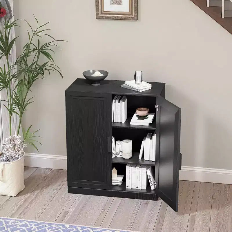 Buffet moderne en bois de 91 cm avec 2 portes et étagère réglable pour salon, salle à manger, entrée, noir