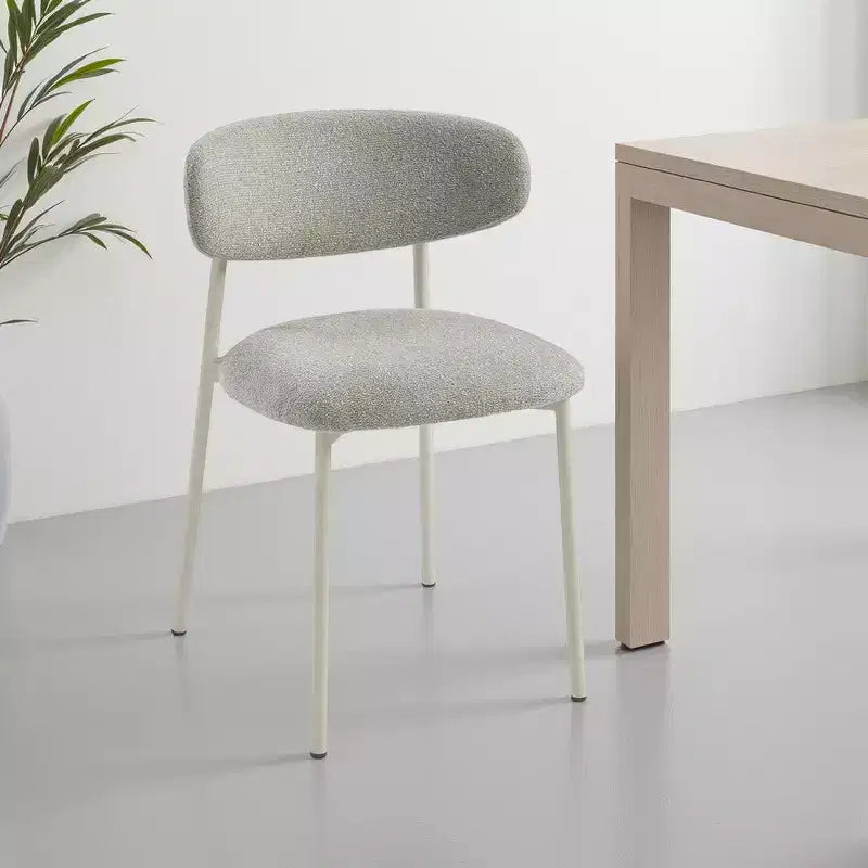 Royal Hampton Side Dining Chair Set of 2, Light Gray Fabric, White Metal Frame