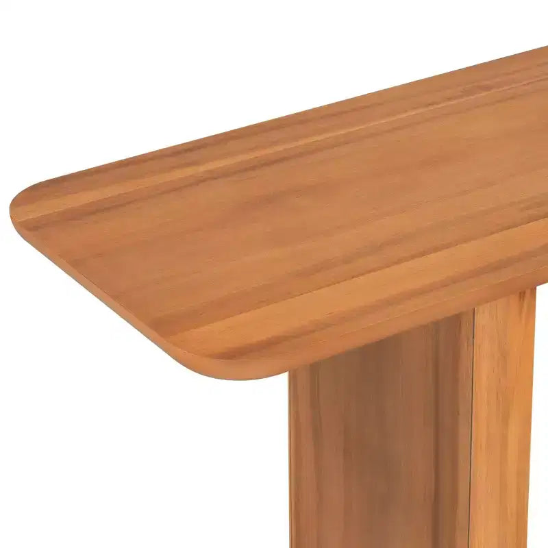 Console en placage de bois naturel avec piètement en U, table d'entrée à coins arrondis pour le salon ou le couloir