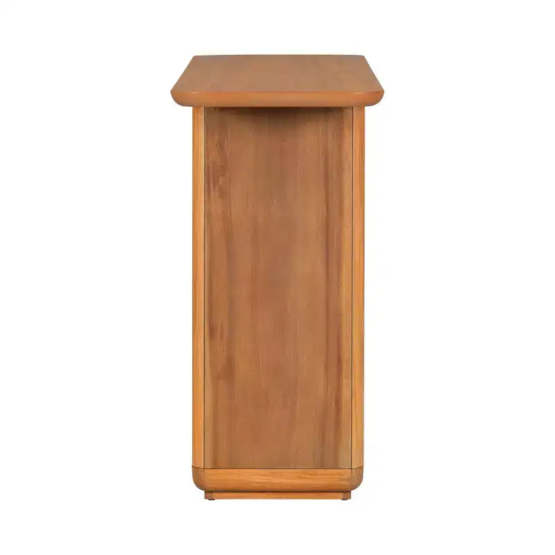 Console en placage de bois naturel avec piètement en U, table d'entrée à coins arrondis pour le salon ou le couloir