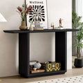 Okak Natural Wood Veneer Console Table with U-Base Design,Curved Corners Entryway Table Foyer Table for Living Room,Hallway