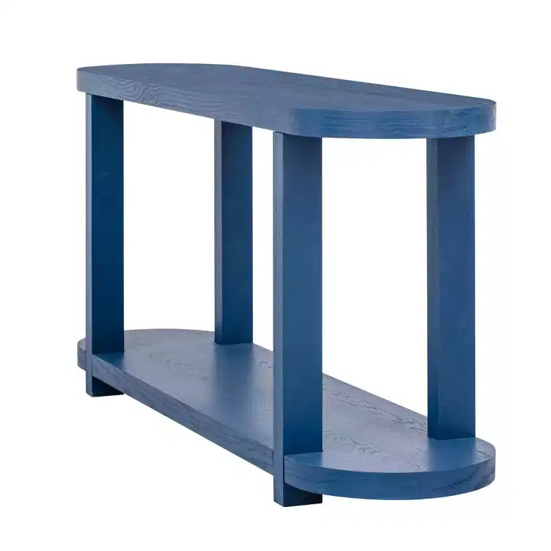 Console minimaliste ovale à 2 niveaux en placage de frêne avec plateau épuré, table d'entrée moderne pour bureau, couloir, salon