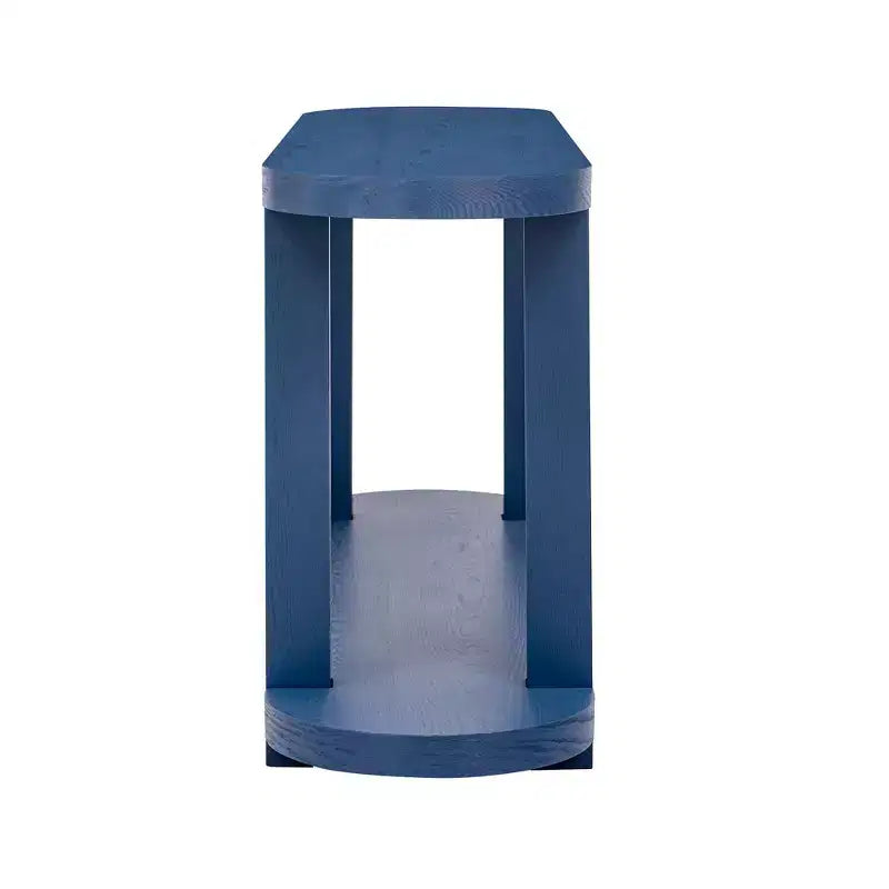 Console minimaliste ovale à 2 niveaux en placage de frêne avec plateau épuré, table d'entrée moderne pour bureau, couloir, salon