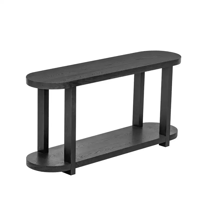 Console minimaliste ovale à 2 niveaux en placage de frêne avec plateau épuré, table d'entrée moderne pour bureau, couloir, salon
