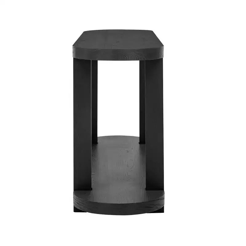 Console minimaliste ovale à 2 niveaux en placage de frêne avec plateau épuré, table d'entrée moderne pour bureau, couloir, salon