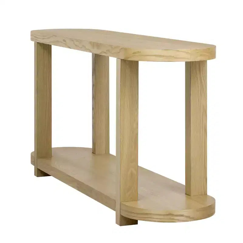 Console minimaliste ovale à 2 niveaux en placage de frêne avec plateau épuré, table d'entrée moderne pour bureau, couloir, salon
