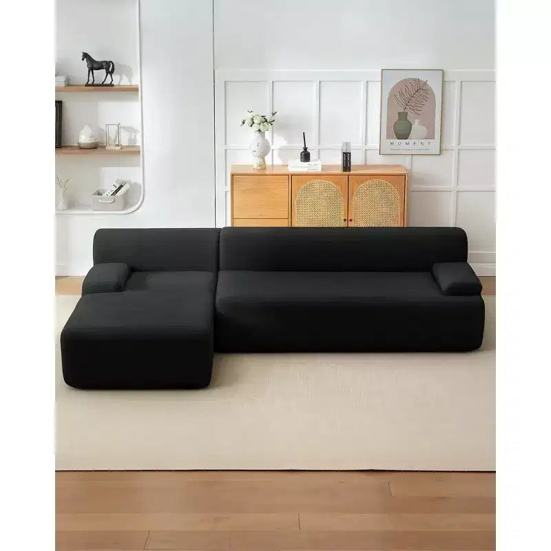 Canapé d'angle en tissu 108" avec méridienne - Canapé moelleux en velours côtelé sans ossature pour salon, aucun assemblage requis