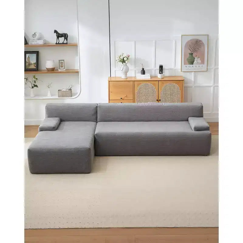 Canapé d'angle en tissu 108" avec méridienne - Canapé moelleux en velours côtelé sans ossature pour salon, aucun assemblage requis