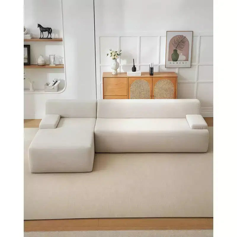 Canapé d'angle en tissu 108" avec méridienne - Canapé moelleux en velours côtelé sans ossature pour salon, aucun assemblage requis