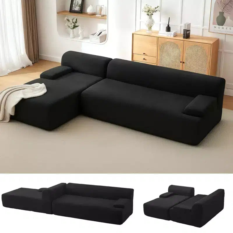 Canapé d'angle en tissu 108" avec méridienne - Canapé moelleux en velours côtelé sans ossature pour salon, aucun assemblage requis