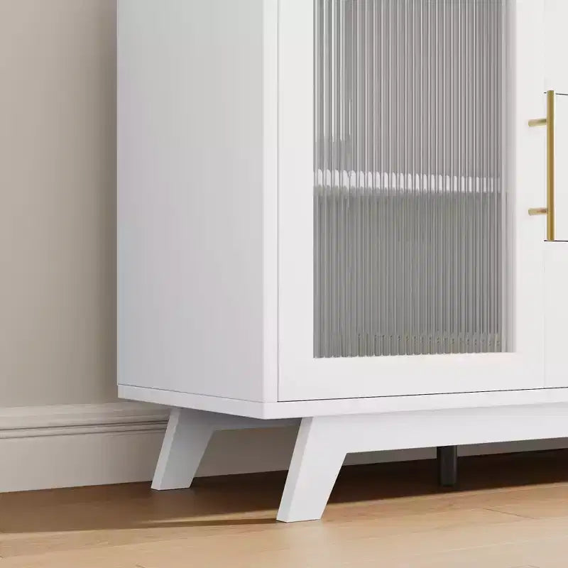Buffet, meuble de rangement de cuisine avec 2 portes cannelées et 3 tiroirs, buffet de bar à café moderne avec étagère réglable pour salon et salle à manger