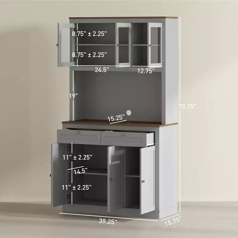 Armoire de cuisine garde-manger de ferme avec 6 portes et support pour micro-ondes, buffet d'appoint bibliothèque pour salon, cuisine