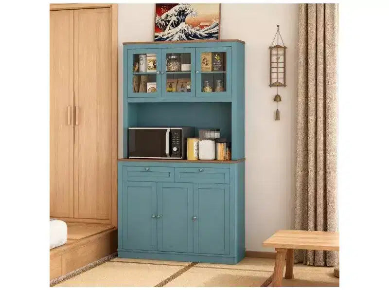 Armoire de cuisine garde-manger de ferme avec 6 portes et support pour micro-ondes, buffet d'appoint bibliothèque pour salon, cuisine