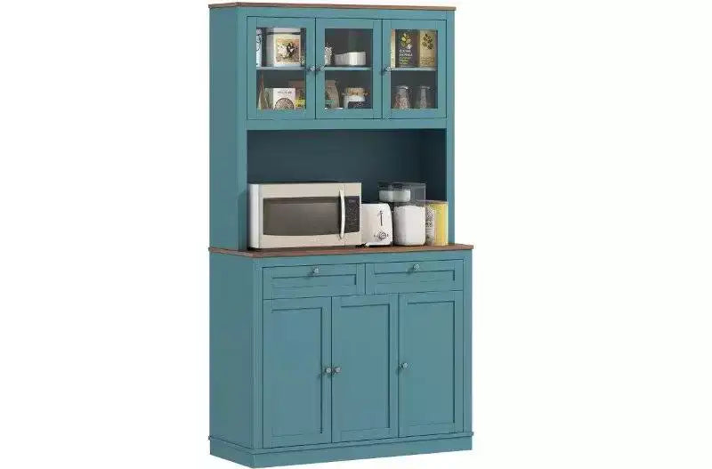 Armoire de cuisine garde-manger de ferme avec 6 portes et support pour micro-ondes, buffet d'appoint bibliothèque pour salon, cuisine