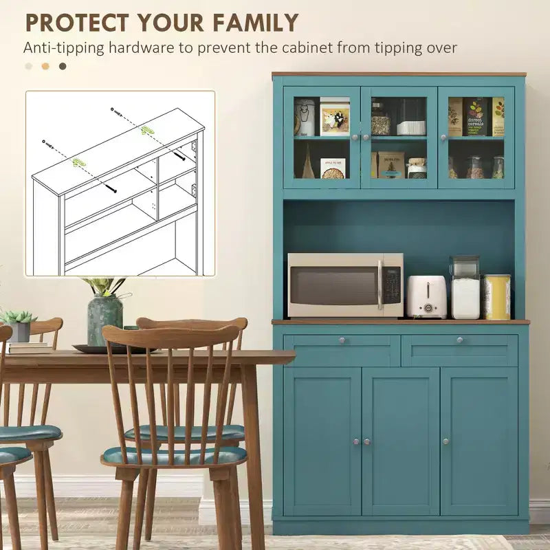 Armoire de cuisine garde-manger de ferme avec 6 portes et support pour micro-ondes, buffet d'appoint bibliothèque pour salon, cuisine