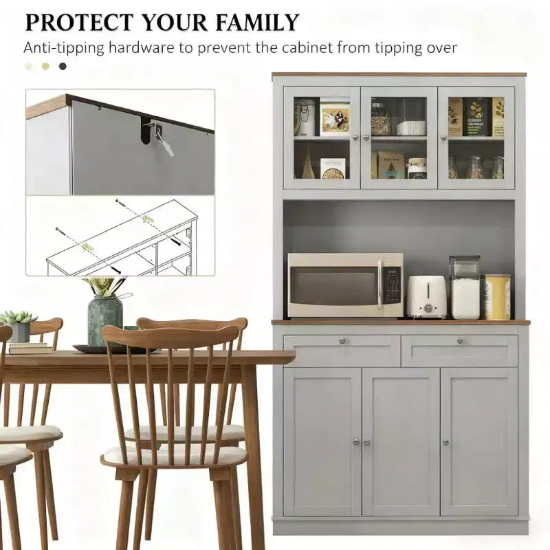 Armoire de cuisine garde-manger de ferme avec 6 portes et support pour micro-ondes, buffet d'appoint bibliothèque pour salon, cuisine