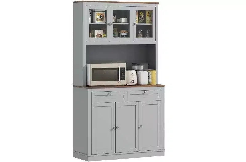 Armoire de cuisine garde-manger de ferme avec 6 portes et support pour micro-ondes, buffet d'appoint bibliothèque pour salon, cuisine